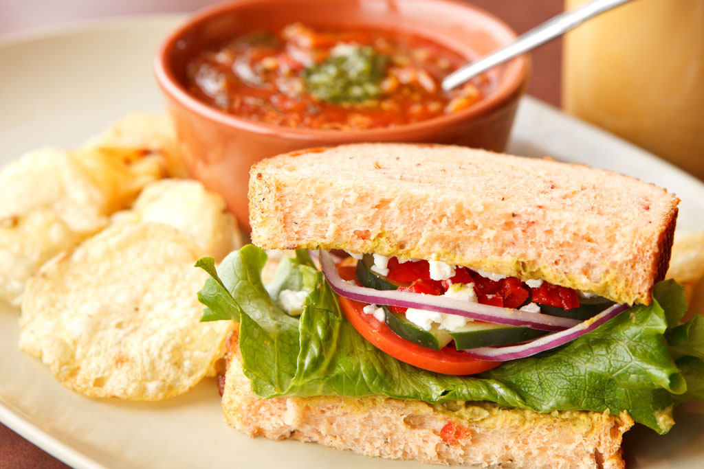 prairie lake seniors community sandwich chips and tomato soup meal